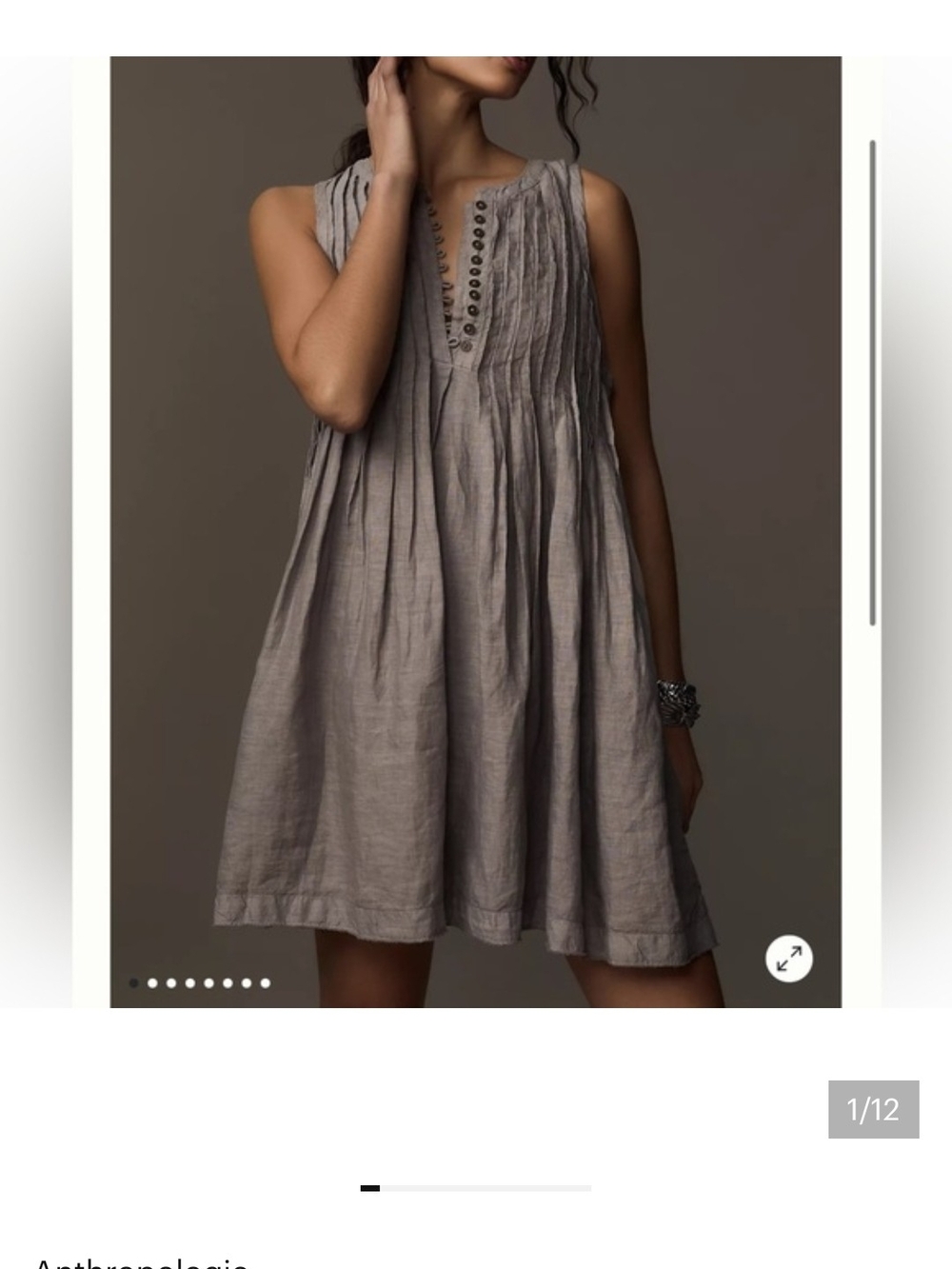 Anthropologie Sleeveless Pleated Button Front Linen Dress — Taupe